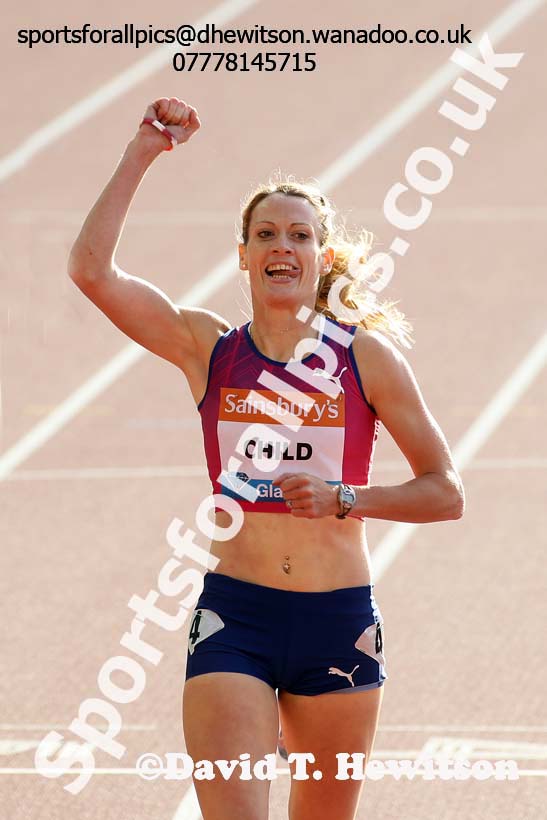 Eilidh Child wins the 400 metres hurdles at the Glasgow Diamond League. Photo: David T. Hewitson/Sports for All Pics